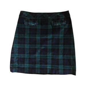 Talbots Blackwatch Plaid Velvet Skirt Green Blue Size 8 Preppy Schoolgirl